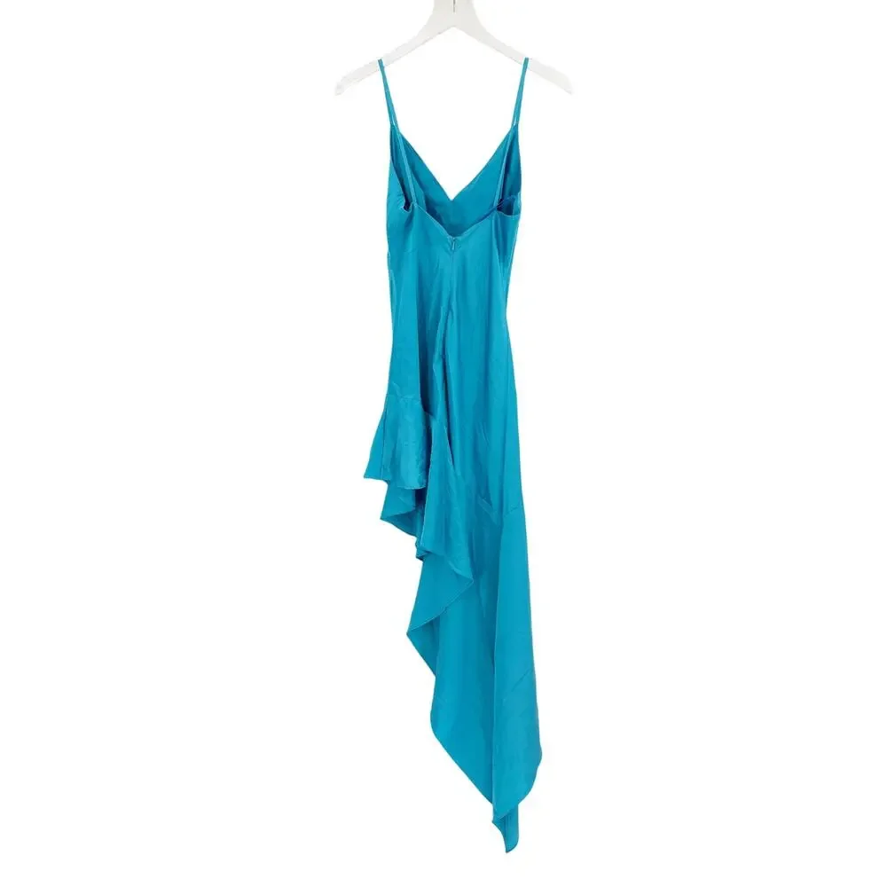 MAC DUGGAL Dress Size 2 Evening Gown NEW Cocktail Blue Silky Hi Low Ruffle Hem - Picture 4 of 5